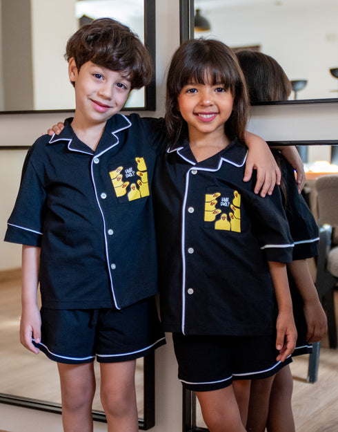 Kids unisex summer pajama set Black t-shirt + shorts